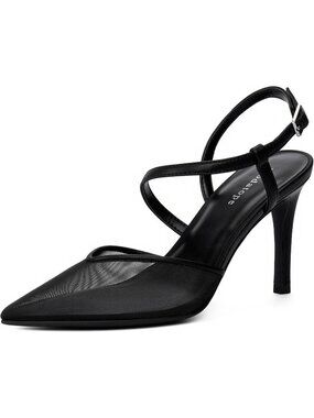 Women's Black Mesh Closed Toe Ankle Strap Slingback Heels Pumps Wedding Shoes